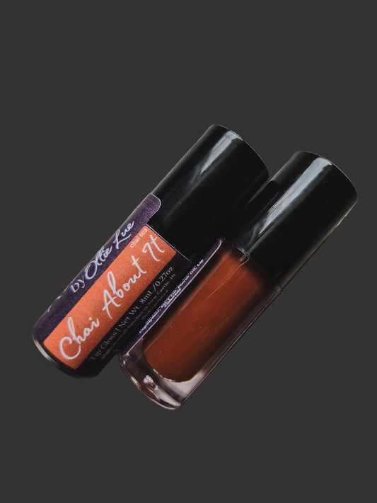 Lipstick with 'Chai About It' label on a dark background