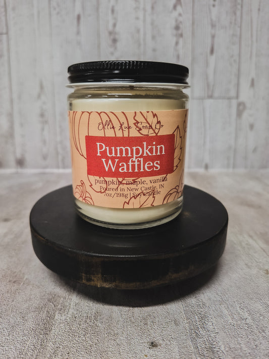 pumpkin waffles label with pumpkin background