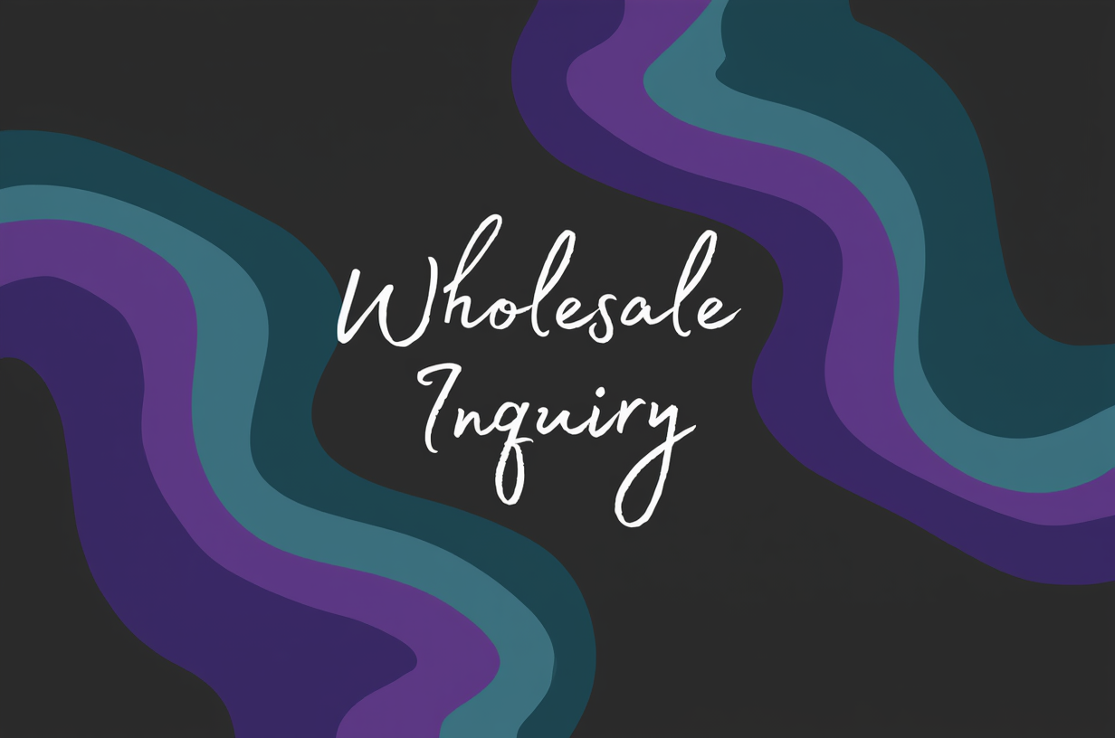 Text 'Wholesale Inquiry' on a dark background with wavy purple and blue patterns.