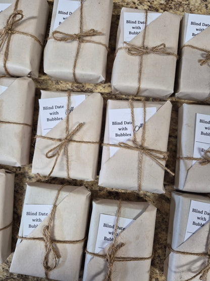 assorted book shaped soaps packaged like blind date with a book